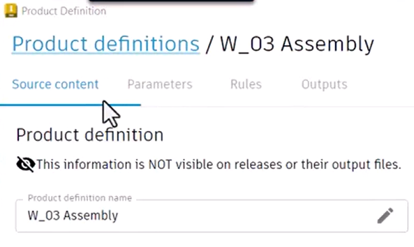 On the Source content tab, the Product definition name automatically filled in for this example.