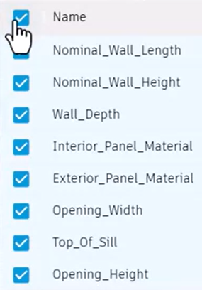 On the Parameters tab, the checkbox next to Name being selected, with all of the parameters in the list also selected.