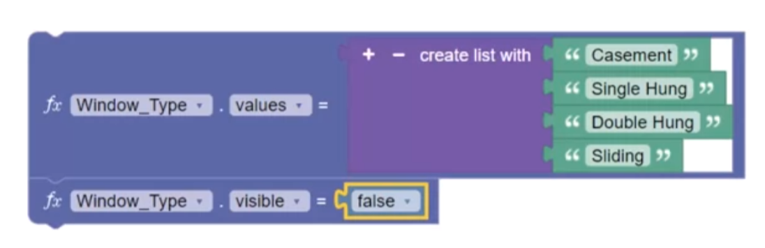A code block with the parameter set to “visible equals false” to omit it from the form.