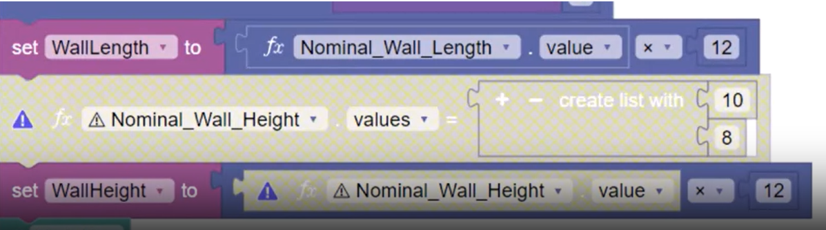 The Nominal Wall Height parameter shown as deactivated in the code block rules after removing it from the Adopted parameters list.