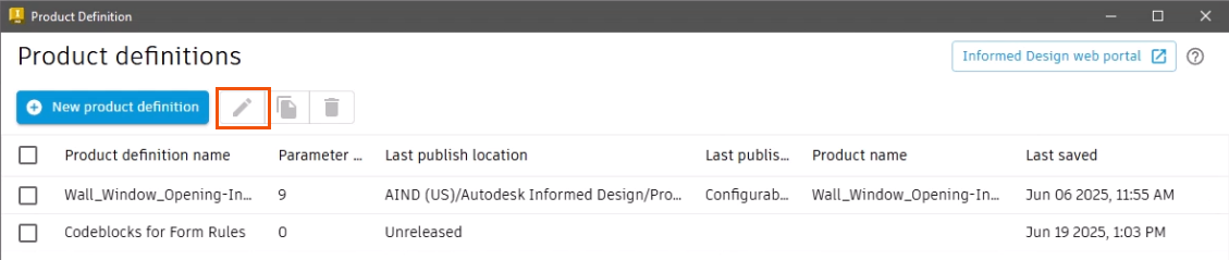 The Product definition dialog box with the Edit tool highlighted in red.