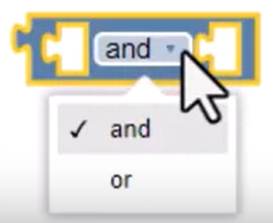 The Operator block drop-down expanded to show the available options.