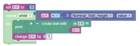 The Change By variable block added to the code block to increment the “i” variable by 1 each time the loop repeats.