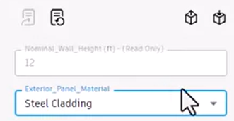 In the form, Steel Cladding selected and the Nominal Wall Height set to 12, which appears grayed-out to indicate that it is read-only.