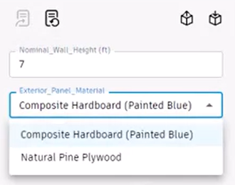 In the Form, a value of 7 entered for the Nominal Wall Height, and the material list expanded to show two options.