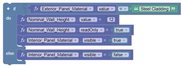 The If Do Else statement with the interior material parameter set to be visible only when the exterior material equals Steel Cladding.