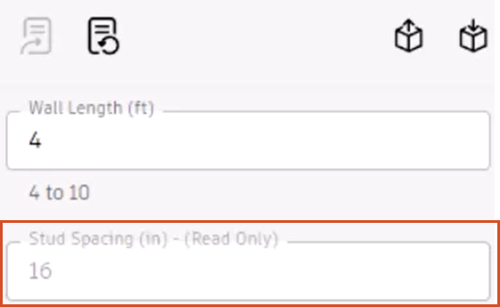 In the form, the underscore removed from the Stud Spacing label and the parameter updated and labeled as “Read Only”, with the label and value grayed out.