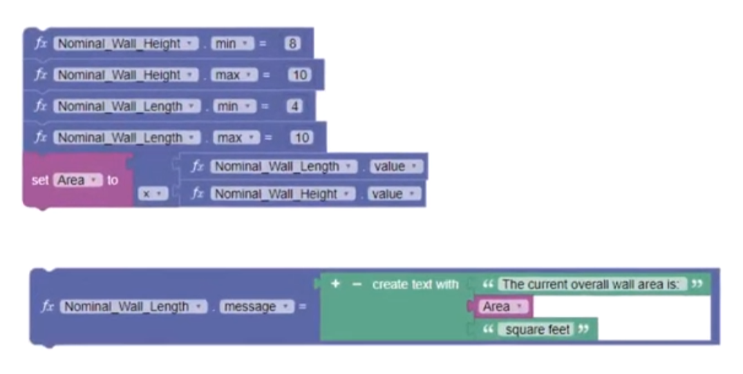 An Area variable set up with a Message block.