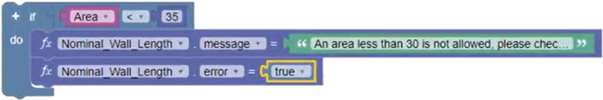 The If Do block set up to display an error message when the calculated area is less than 35.
