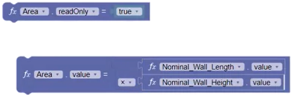 The Area blocks set up to calculate the area and to make the Area calculation read-only.