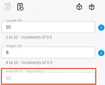 The Area calculation displayed in the form as a read-only value, highlighted in red.
