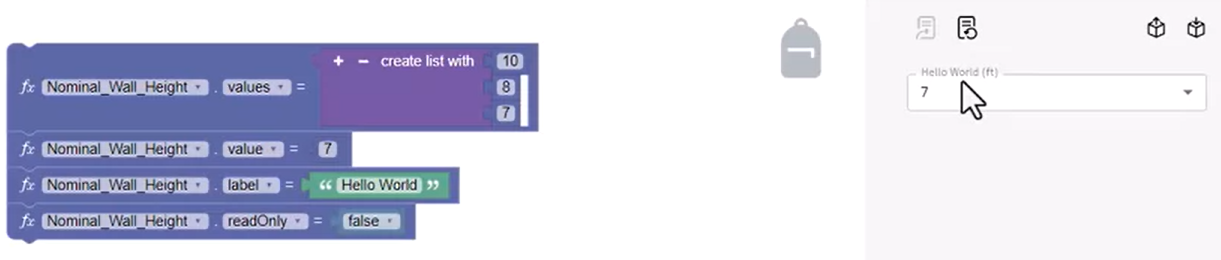 In the parameter blocks, the value and label changed for this example, and in the form, the input and label updated to match.