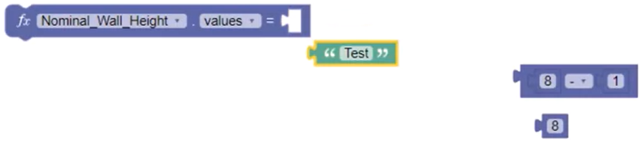 On the canvas, the Values parameter block and the rejected data types, including the Equation block, the Number block, and the Text block.