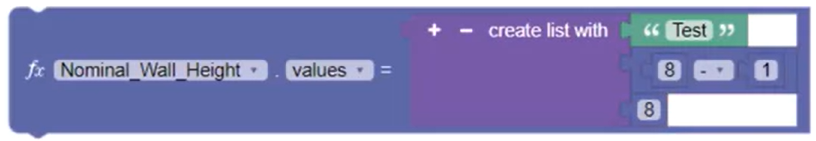 In the Values parameter block, the Create List With block, with the accepted Text, Equation, and Number blocks.