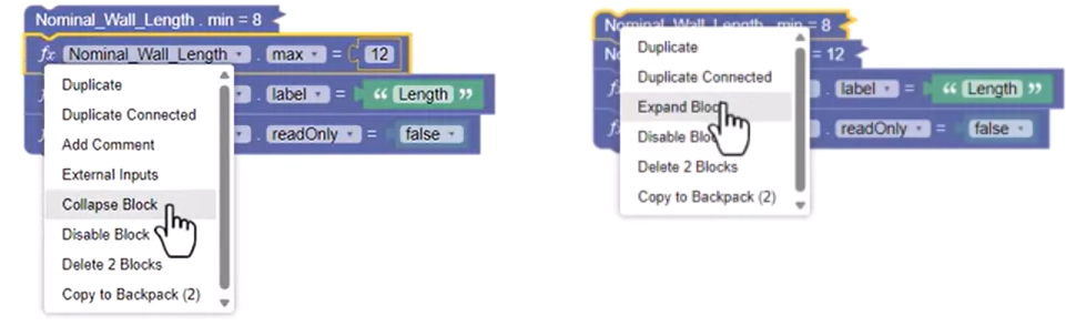 The Collapse Block and Expand Block options shown.
