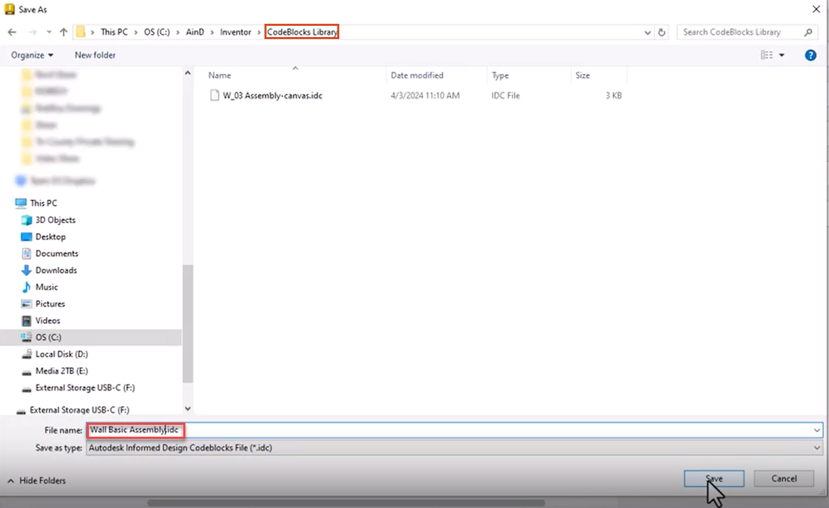 The Save As dialog for exporting the file, with the location and filename highlighted, and the Save button being clicked.
