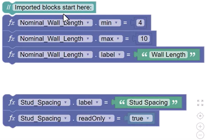 Comment code block added above the imported blocks to identify them.