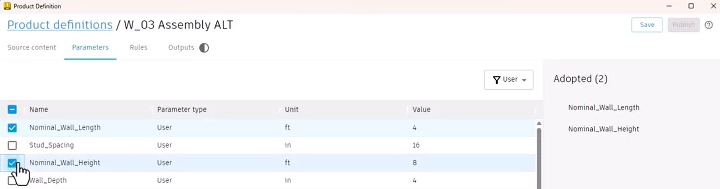 The Parameters tab with the Nominal Wall Height parameter being selected.