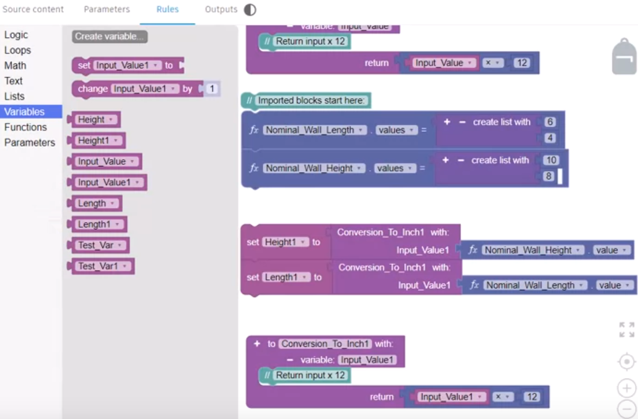 The Variables library expanded to show the auto-incremented variables.