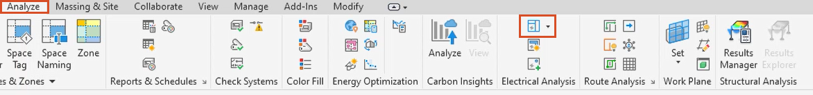 In the ribbon, the Analyze tab highlighted in red, and in the Electrical Analysis panel, Area Based Load Boundary highlighted in red.