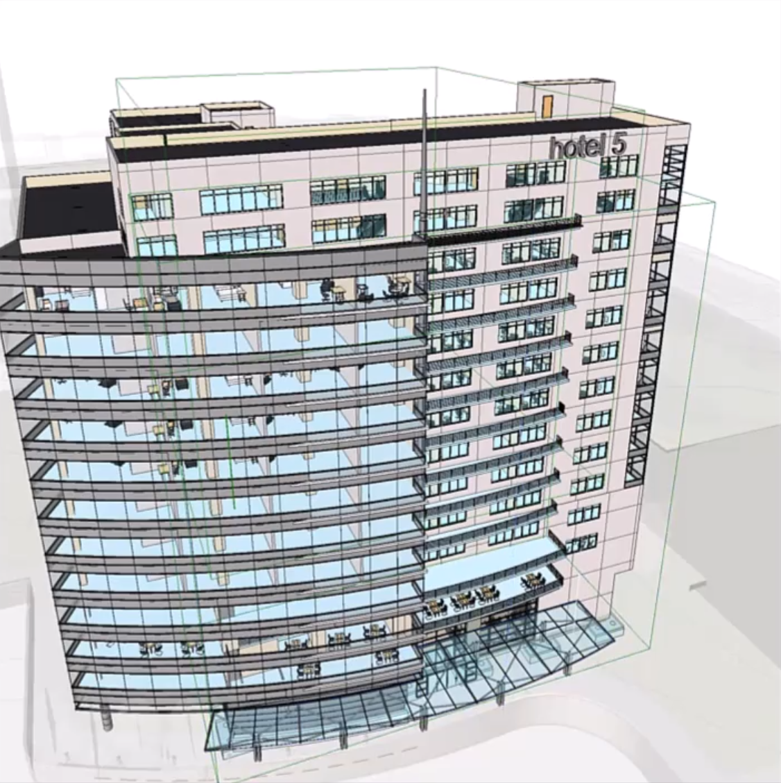 The Revit coordination model with the transparency adjusted.