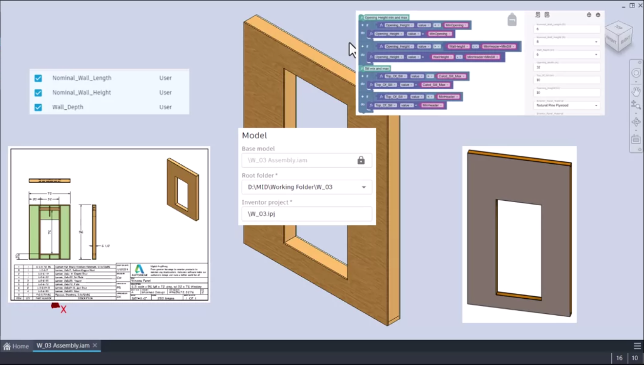 AVRF_adpt_M01U01_intro_prdct_dfntns_002.webp A view of the Inventor canvas, showing the model in the background, overlaid with images of the various output types that can possibly be contained in the product definition.&nbsp;