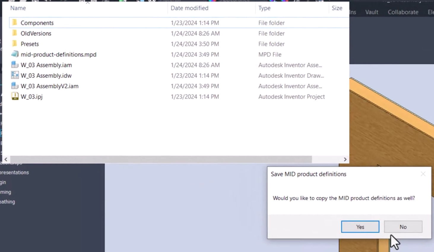 AVRF_adpt_M01U01_intro_prdct_dfntns_008.webp The Save MID product definitions warning open, with Yes having been selected, and the file name dialog also opens, indicating that a copied product definition will be saved to the existing .mpd file.&nbsp;