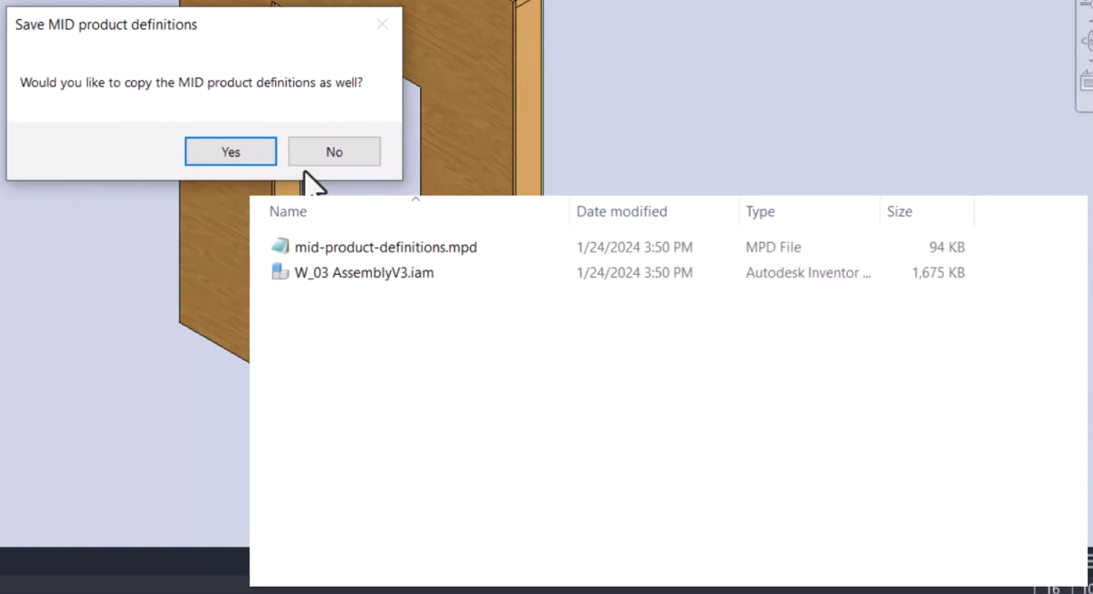 AVRF_adpt_M01U01_intro_prdct_dfntns_009.webp The Save MID product definitions warning opens, with Yes having been selected, and a different file name dialog also opens, indicating that a new product definition will be saved.&nbsp;