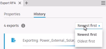 On the History tab, the Sort drop-down expanded to show the available sorting options, Newest first and Oldest first.