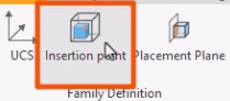 A zoomed-in view of the Family Definition panel, with the Insertion point tool highlighted in red.
