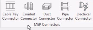 On the Inventor ribbon, BIM Definition tab, a zoomed in view of the MEP Connectors panel and the available options.