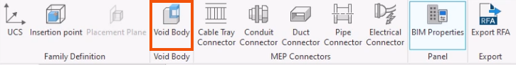 On the BIM definition ribbon tab, Void Body highlighted in red.