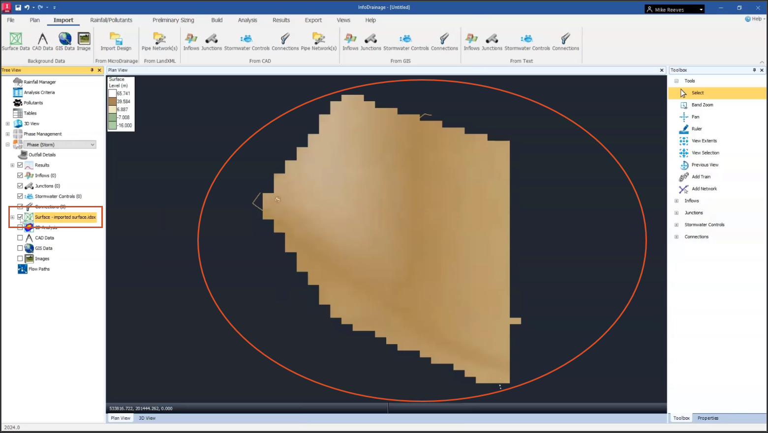 The Plan View, showing the new surface.