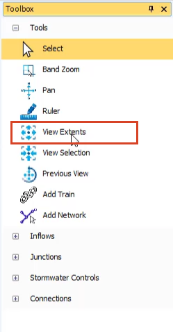 The Toolbox with the View Extents command called out.