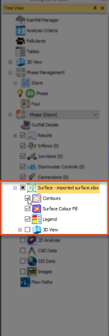 The Tree View with the Surface node expanded, and the options displayed.