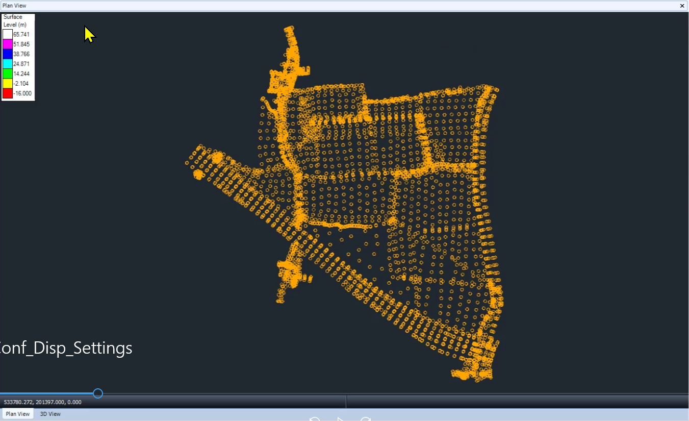 The Plan View with survey points displayed