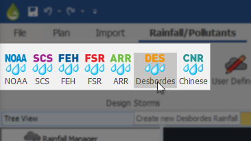 The Rainfall/Pollutants tab with global rainfall design options.