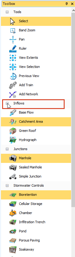 The Toolbox with Inflows expanded.