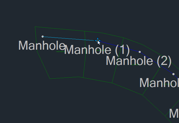 A zoomed-in image of the Plan View, where a pipe has connected two manholes.