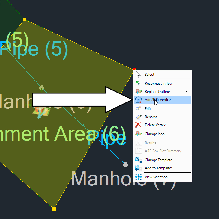 The vertex shortcut menu with Add/Edit vertices selected.