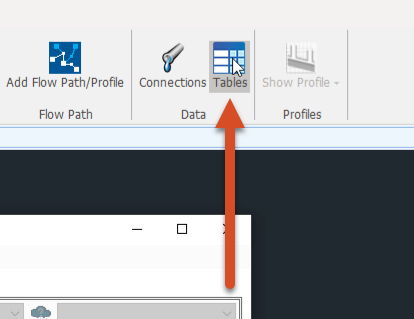 A closeup of the ribbon, Build tab, Data panel with Tables selected.