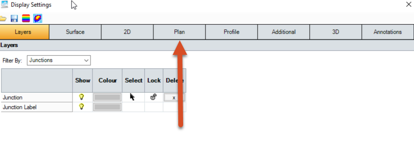 The Display Settings dialog box with the Plan tab called out.