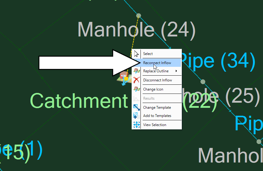 The inflow connection submenu with Reconnect Inflow selected.