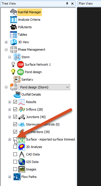 The Tree View, with the Surface node checkbox highlighted as being blank because it has been turned off.