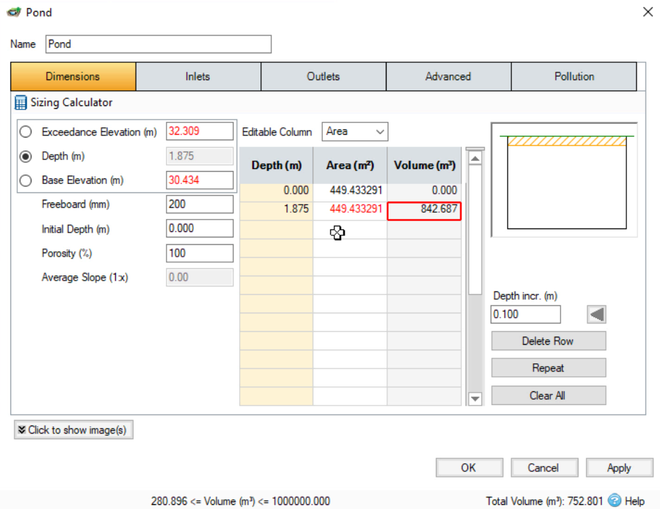 The Pond dialog box, with the attributes configured for the new pond.