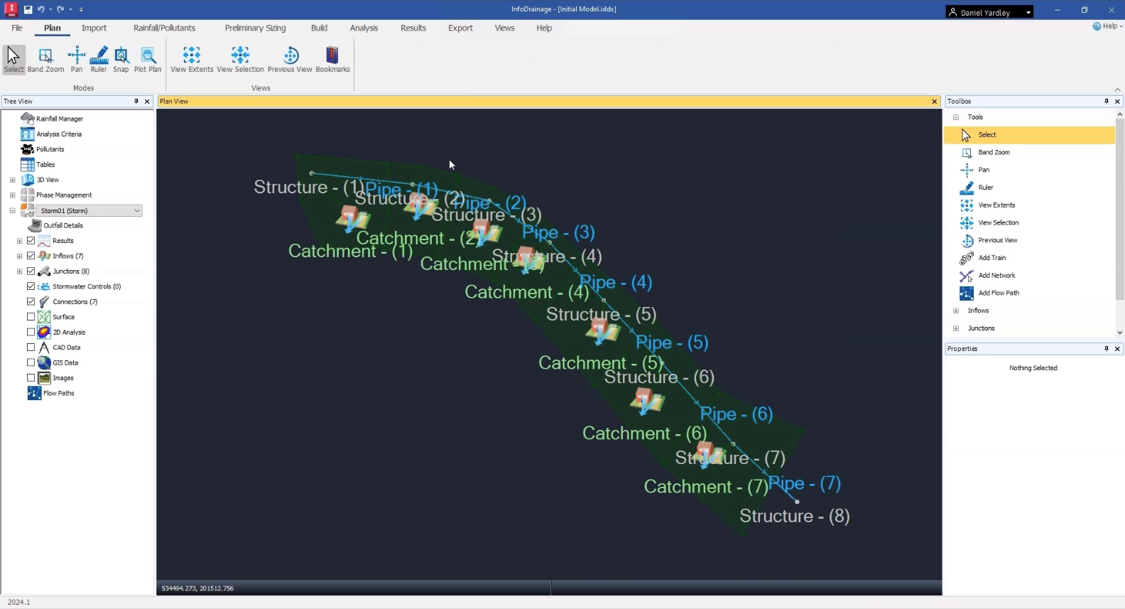 An example surface model designed and displayed in the Civil 3D interface.