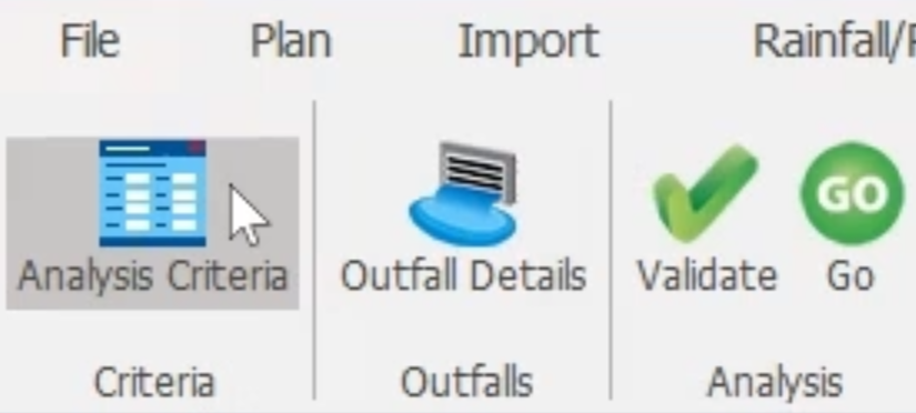 The ribbon, Analysis tab, Criteria panel, with Analysis Criteria command selected.