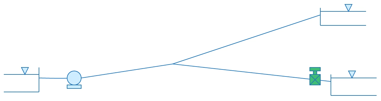 A graphical representation of a pipe network used to demonstrate the concept of pressure wave generation and propagation.