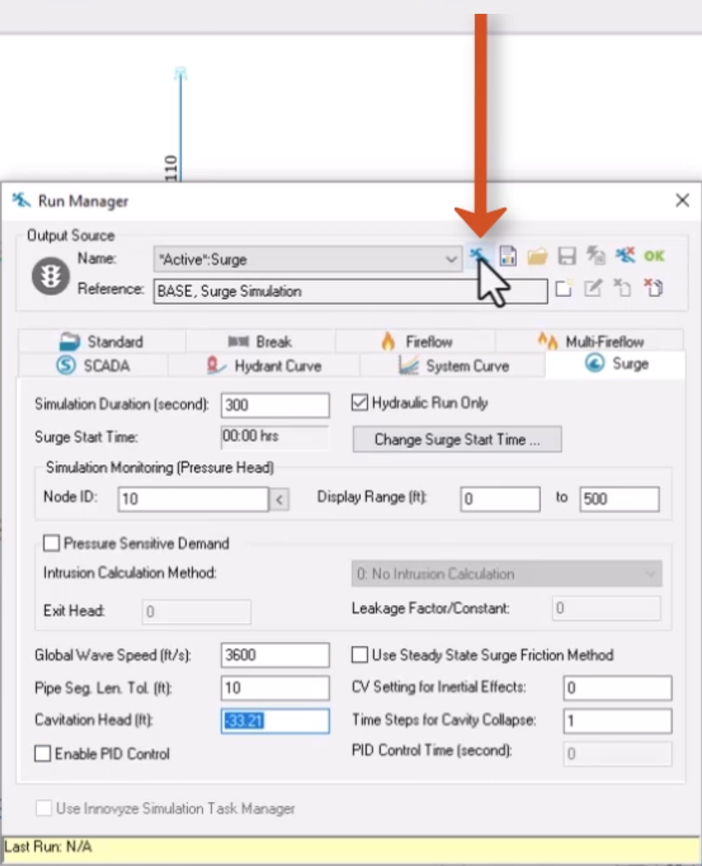 In the Run Manager, all options configured for this example, and the Run button selected and called out.