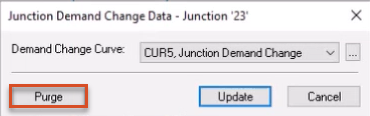 The Junction Demand Change Data dialog box with Purge selected.